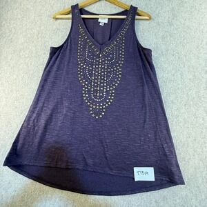 Knox Rose Womens Purple Studded V-Neck Tank Top Sleeveless High Low Hem‎ Small